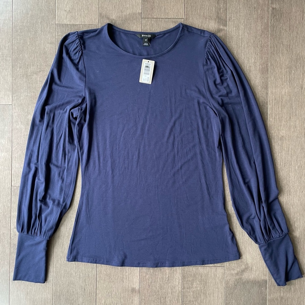 RW&CO fitted puffy sleeve t shirt, navy blue, size S